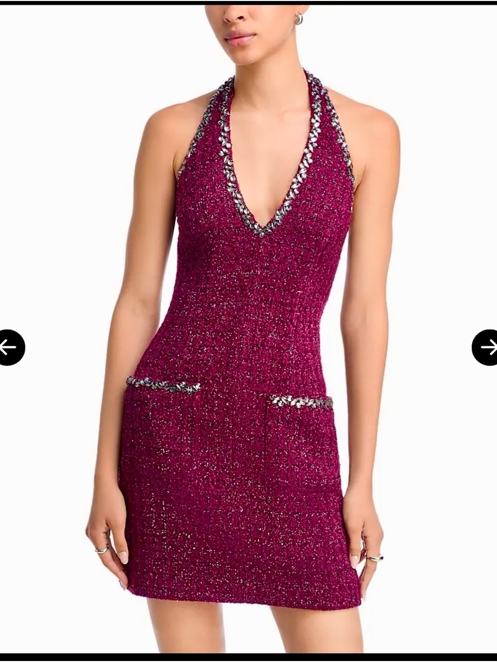 Aqua Fuchsia Halter Knit Mini Dress with Crystal Trim